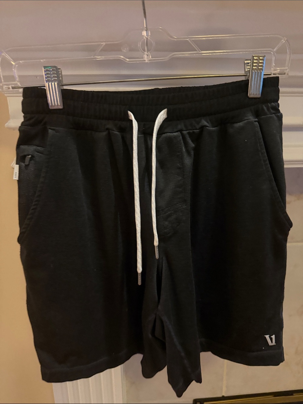 Vuori Black Athletic Drawstring Shorts with White Cord